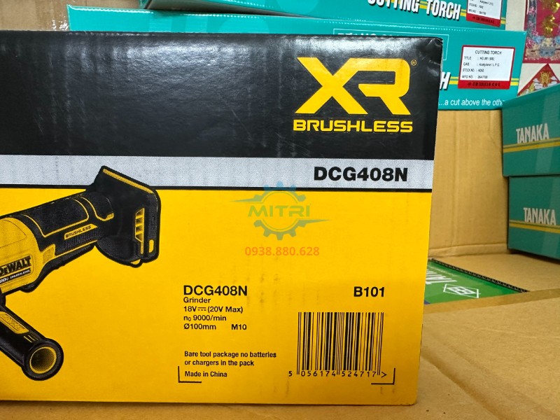 Nhãn hộp DCG408N ghi 100 mm, M10 và không kèm pin sạc