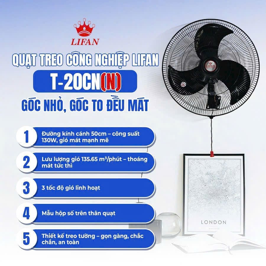 Quạt treo công nghiệp Lifan T-20CN 130W sải cánh 50cm
