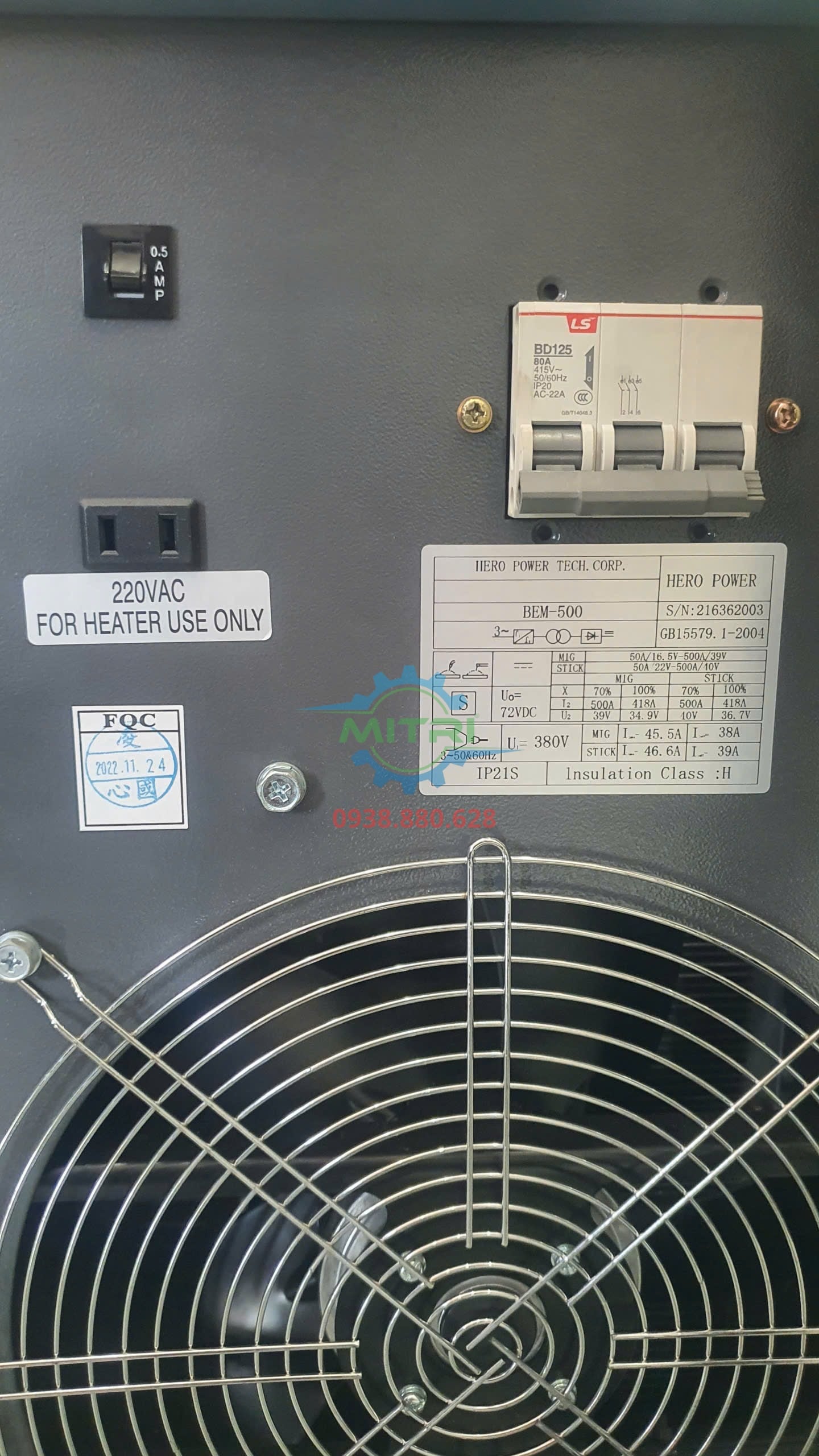 Tem thông số Hero BEM-500 nguồn 380V 3 pha dải dòng 50 đến 500A