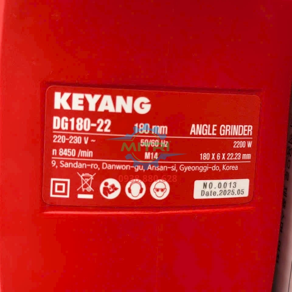Tem thông số máy mài góc Keyang 180mm DG180-22