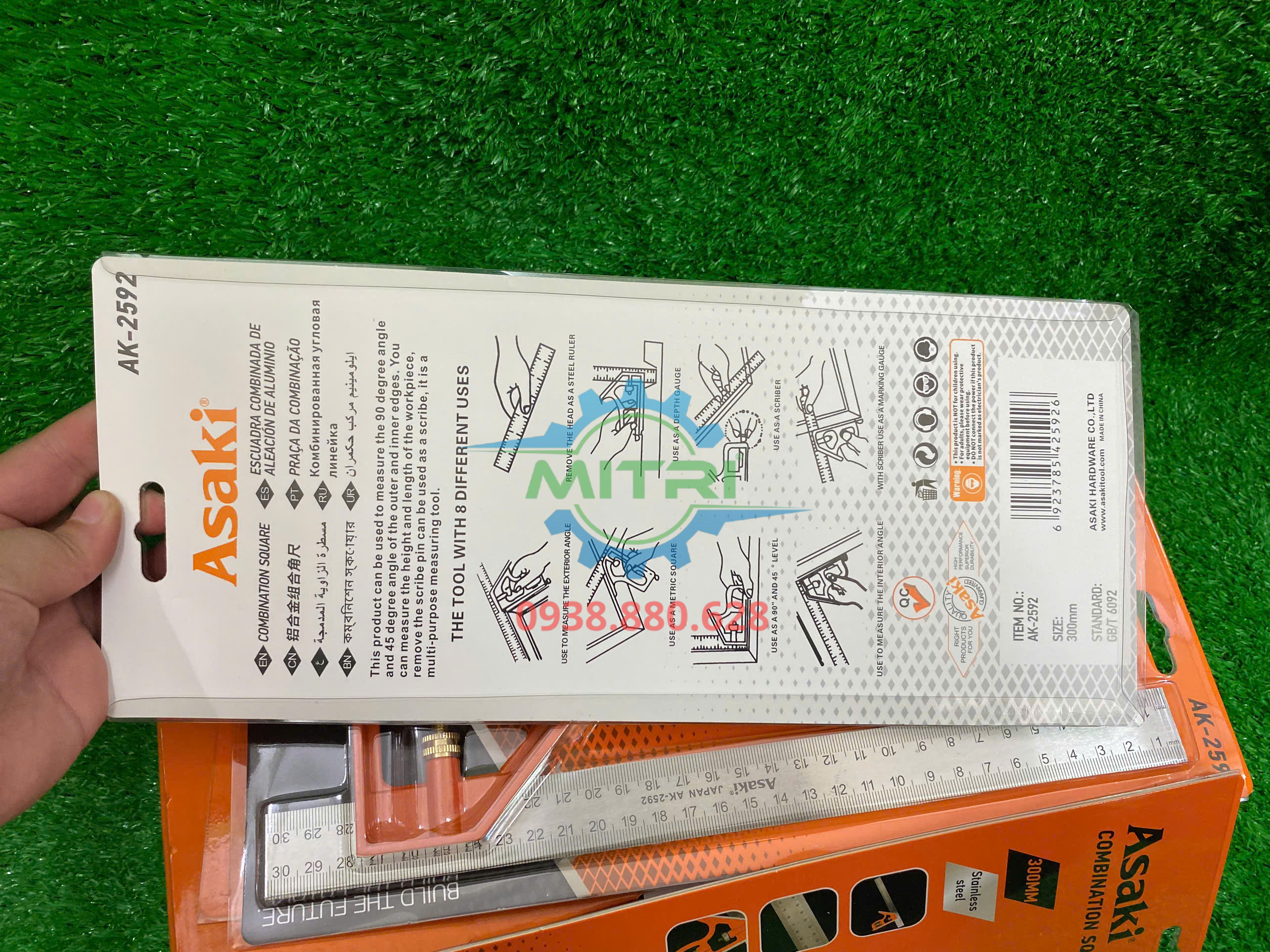 Thước vuông thủy Asaki AK-2592 thép không gỉ
