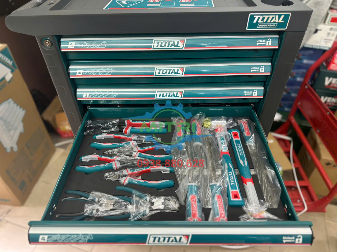 Bộ dụng cụ đa năng 328 chi tiết đi kèm tủ Total