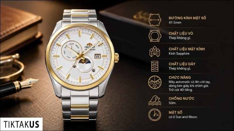 Đồng hồ nam Orient Sun and Moon Stretto RA-AK0312S30B Automatic kính Sapphire size 41.5mm