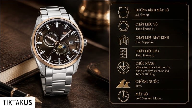 Đồng hồ nam Orient Sun and Moon Stretto RA-AK0313Y30B Automatic kính Sapphire size 41.5mm