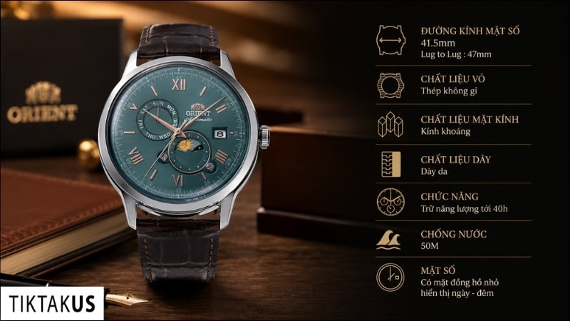 Đồng hồ đeo tay nam Orient Sun and Moon RA-AK0805E30B size 41.5mm