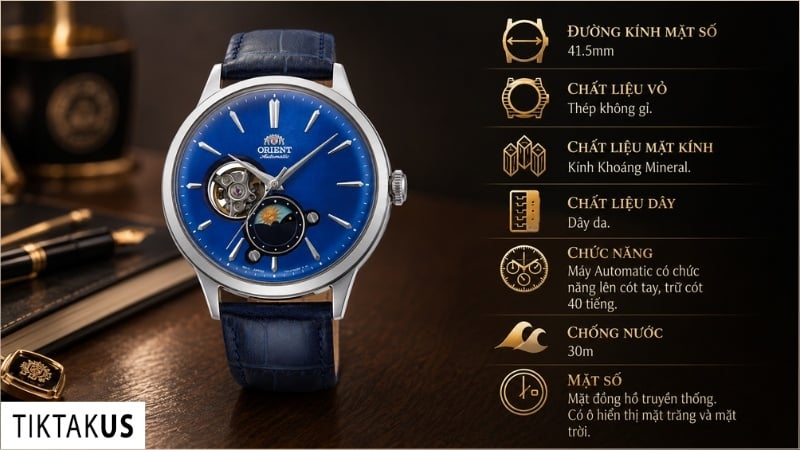 Orient Sun and Moon Open Heart RA-AS0103A10B dây da size 41.5mm