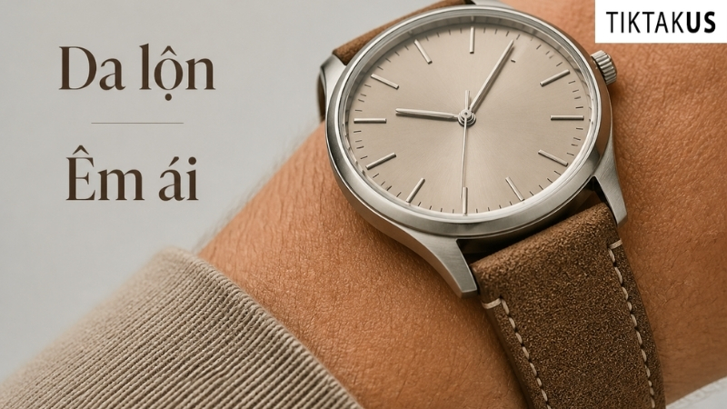 Dây đồng hồ da lộn màu nâu