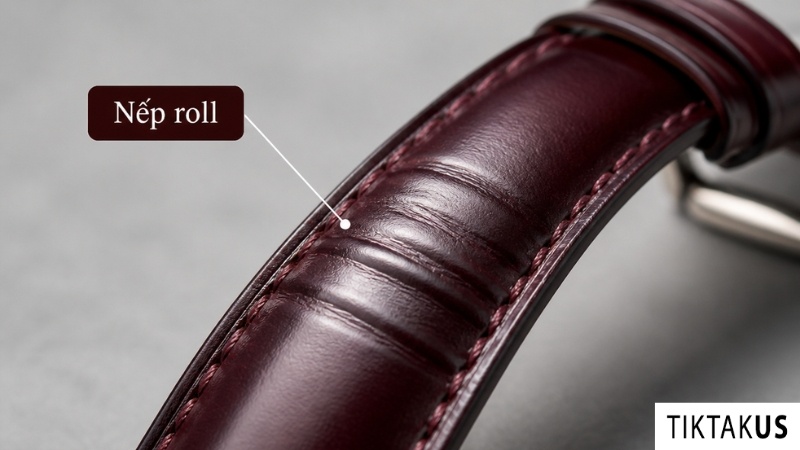Nếp roll trên dây đồng hồ shell cordovan sau thời gian sử dụng