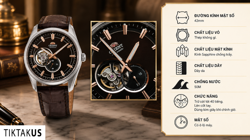 Đồng hồ nam dây da Orient open heart RA-AR0005Y30B