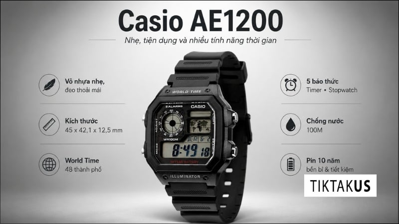 Đồng hồ dây nhựa Casio AE-1200WH-1AVDF