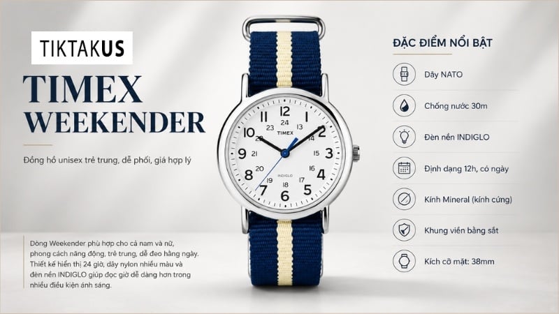 Đồng hồ Unisex Timex Weekender T2P142 with Blue and Yellow Nylon Band