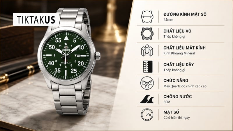 Đồng hồ nam dây thép Orient Sporty FUNG2001F0 Xanh lá