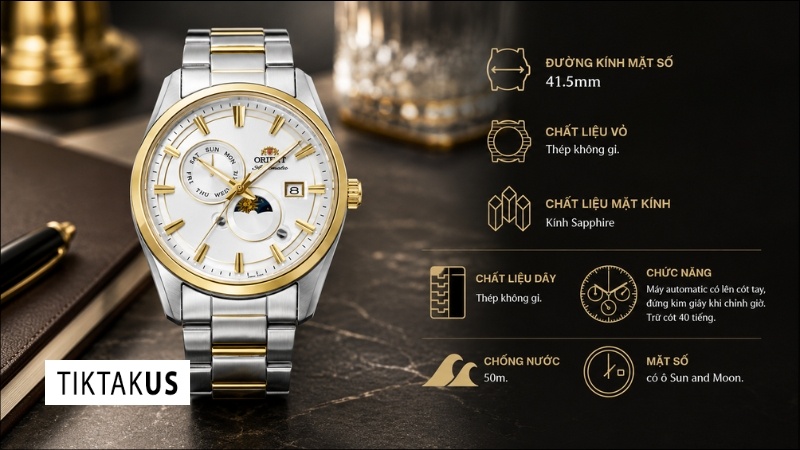 Đồng hồ nam Orient Sun and Moon Stretto RA-AK0312S30B Automatic kính Sapphire size 41.5mm