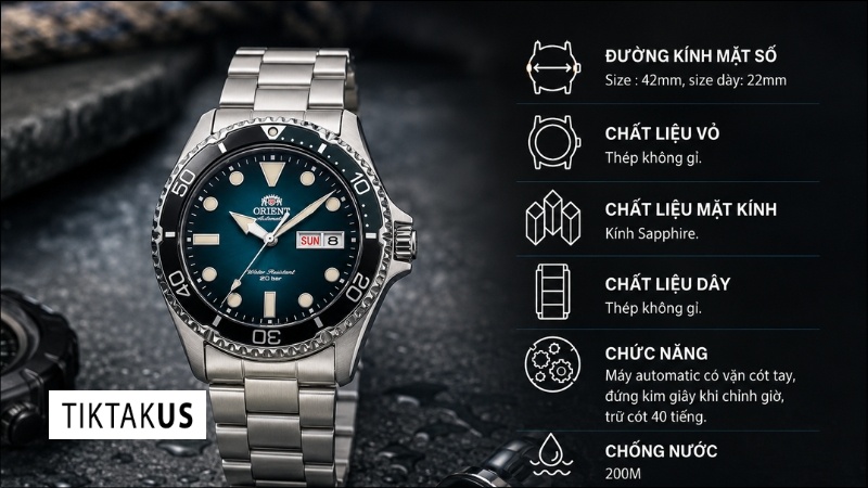 Đồng hồ nam dây thép Orient Mako 4 RA-AA0811E19B