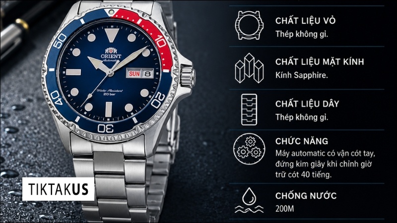 Đồng hồ nam dây thép Orient Mako 4 Pepsi RA-AA0812L19B