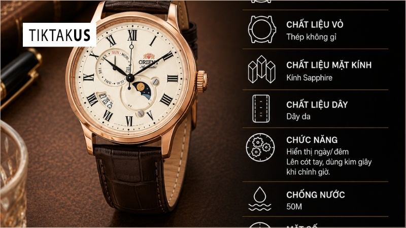 Đồng hồ nam dây da Orient Sun and Moon Gen 3 RA-AK0007S30B Rose Gold RA-AK0007S10B
