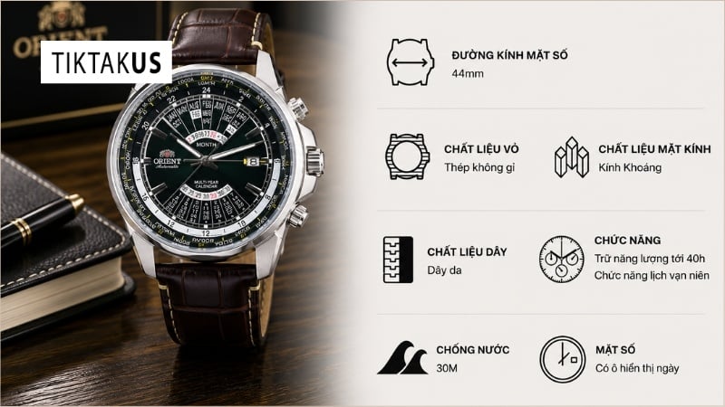 Đồng hồ nam dây da Orient Multi Year SEU0B003FH Made in Japan