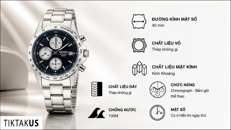 Đồng hồ nam dây thép Seiko Chronograph SND365P