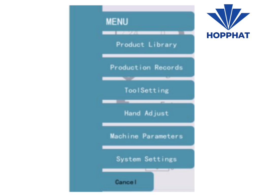 Menu chức năng trên bộ điều khiển máy chấn CNC SCS700