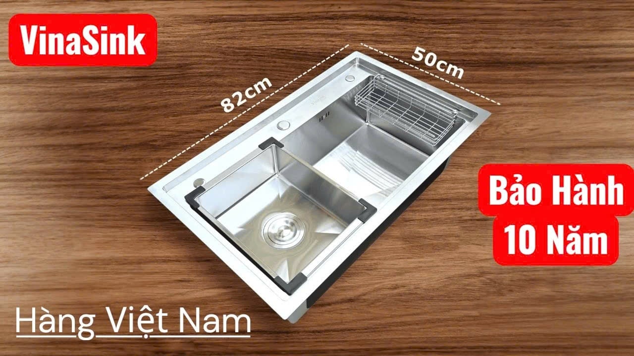 Rewiew Chậu Rửa 1 Hố Vinasink 1H8250 kiểu dáng hiện đại Inox chuẩn 304 cao cấp
