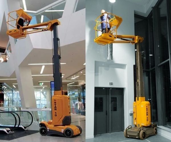 Xe nâng cắt kéo chạy điện trong siêu thị khách sạn