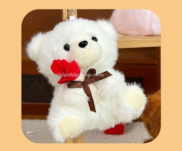 MÓC KHÓA GẤU ÔM HOA HỒNG