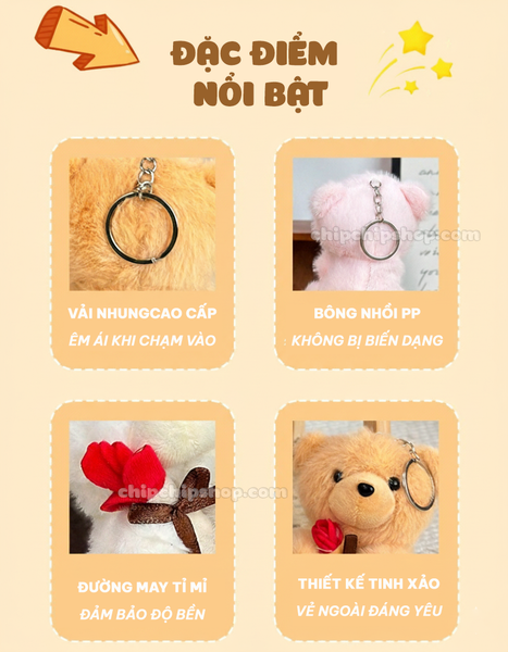 MÓC KHÓA GẤU ÔM HOA HỒNG