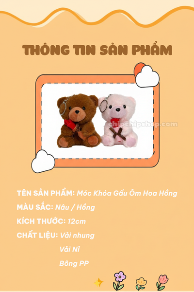 MÓC KHÓA GẤU ÔM HOA HỒNG