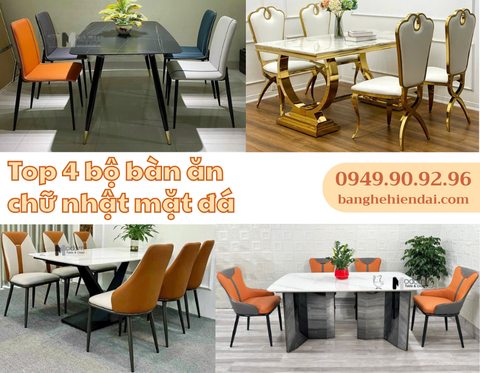Gợi ý 4 bộ bàn ăn mặt đá chữ nhật cho phòng ăn cao cấp