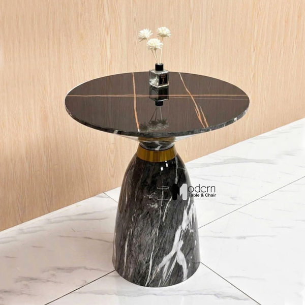 Bàn sofa mặt đá tròn 50cm viền inox vàng TS16001-05E - Hình thực tế