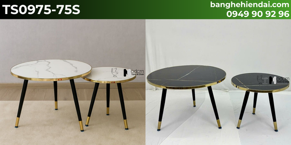 Bàn sofa cặp đôi mặt mica tròn vân đá TS0975-75S