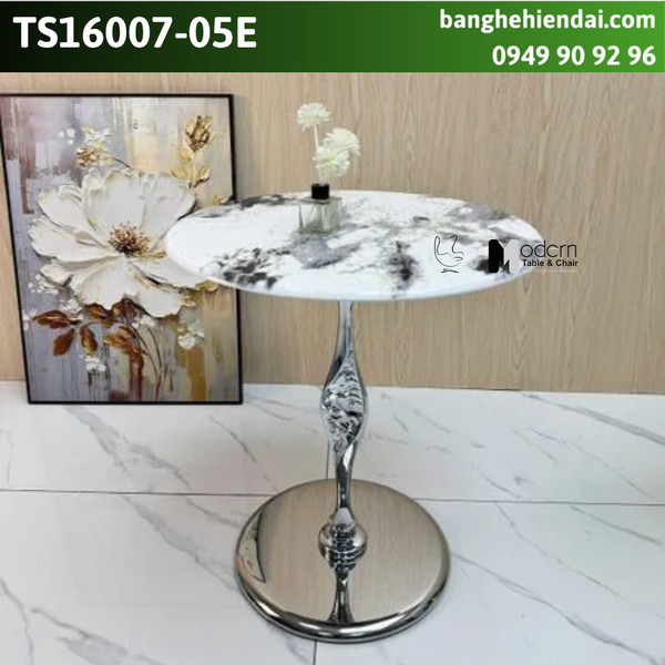 Bàn trà mặt đá chân inox mạ bóng TS16007-05E