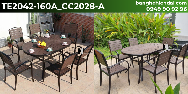 Bộ bàn mặt oval 6 ghế ngoài trời TE2042-160A_CC2029-A