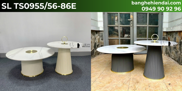 Bộ bàn sofa đôi mặt tròn chân sắt bọc da SL TS0955_56-86E