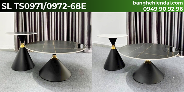 bộ bàn trà đôi mặt đá chân sắt viền vàng SL TS0971_0972-68E