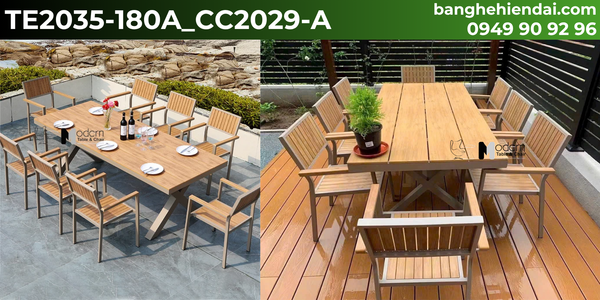 Bộ bàn ăn chân chữ X 8 ghế TE2035-180A_CC2029-A