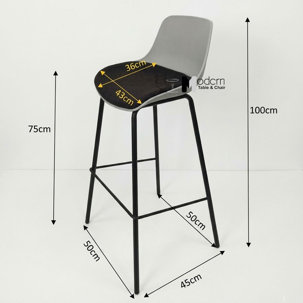 Ghế quầy bar thân nhựa chân sắt cố định CB01004-F - Kích thước