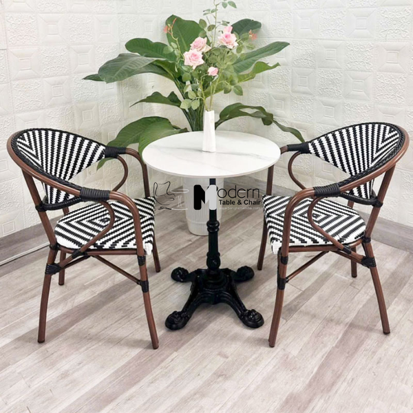 Ghế cafe ngoài trời dây đan sọc trắng đen CC07001-AS