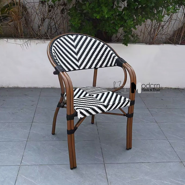 Ghế cafe ngoài trời dây đan sọc trắng đen CC07001-AS