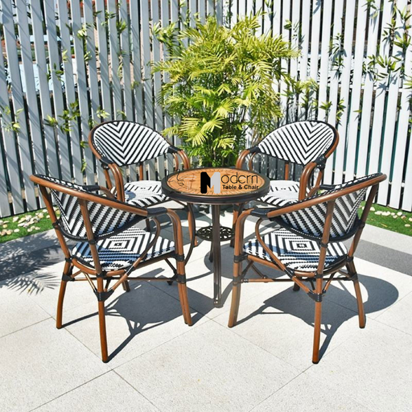 Ghế cafe ngoài trời dây đan sọc trắng đen CC07001-AS