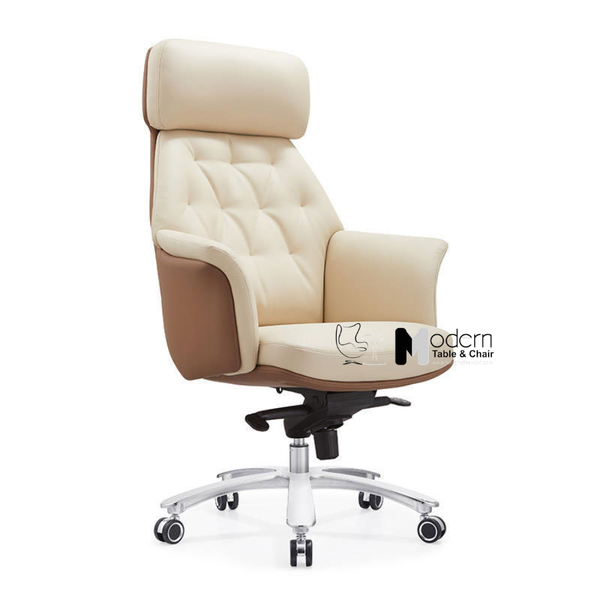 Ghế xoay giám đốc nệm da thật cao cấp CM01001-L - Màu kem