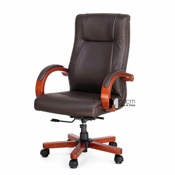 Ghế giám đốc nệm da chân ốp gỗ CD03001-P - Màu nâu