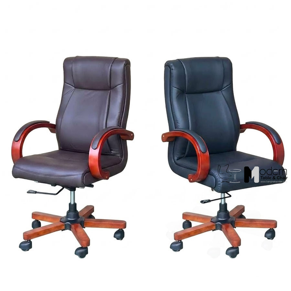 Ghế giám đốc nệm da chân ốp gỗ CD03001-P