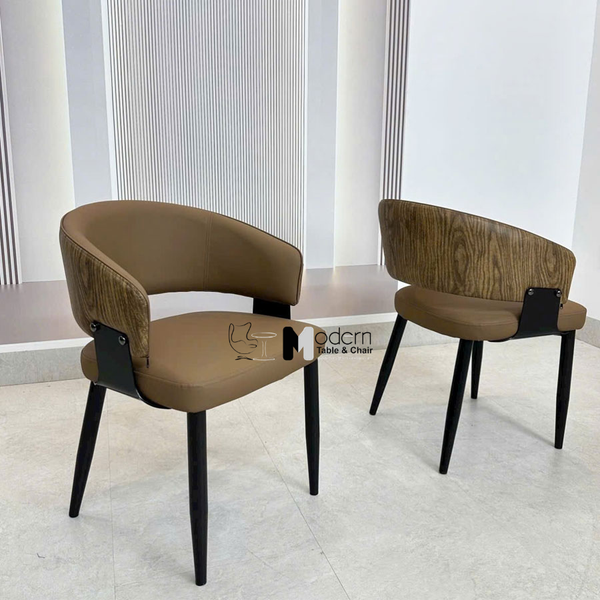 Ghế phòng ăn có tay chân sắt sơn đen CN16011-P - Màu nâu lưng gỗ