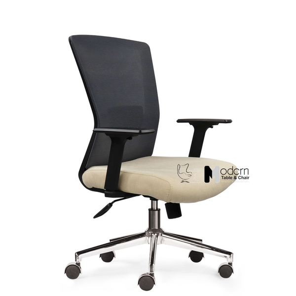 Kích thước ghế làm việc lưng trung chân thép mạ CE080006-M - Lưng đen nệm kem