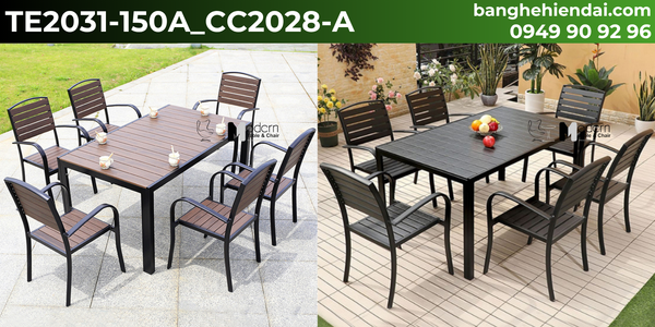 Bộ bàn outdoor 6 ghế có tay vịn TE2031-150A_CC2028-A