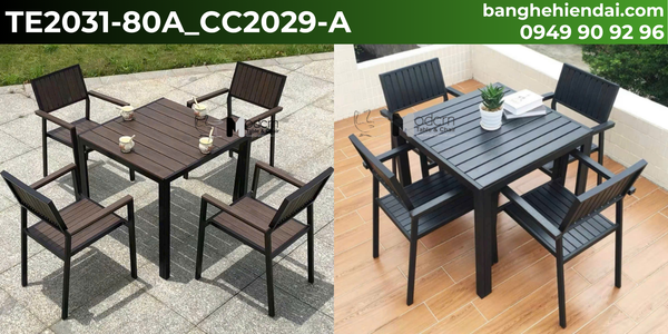 Bộ bàn gỗ nhựa vuông 4 ghế TE2031-80A_CC2029-A