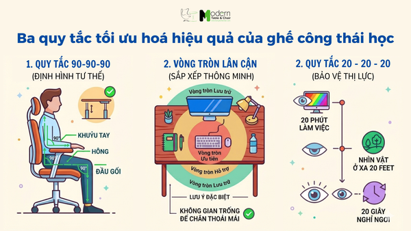 3 quy tắc giúp tối ưu hiệu quả của ghế công thái học