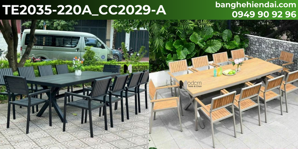Bộ bàn ghế polywood khung nhôm TE2035-220A_CC2029-A