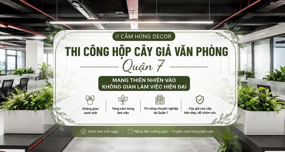 Thi công hộp cây giả văn phòng Quận 7 – Mang thiên nhiên vào không gian làm việc hiện đại